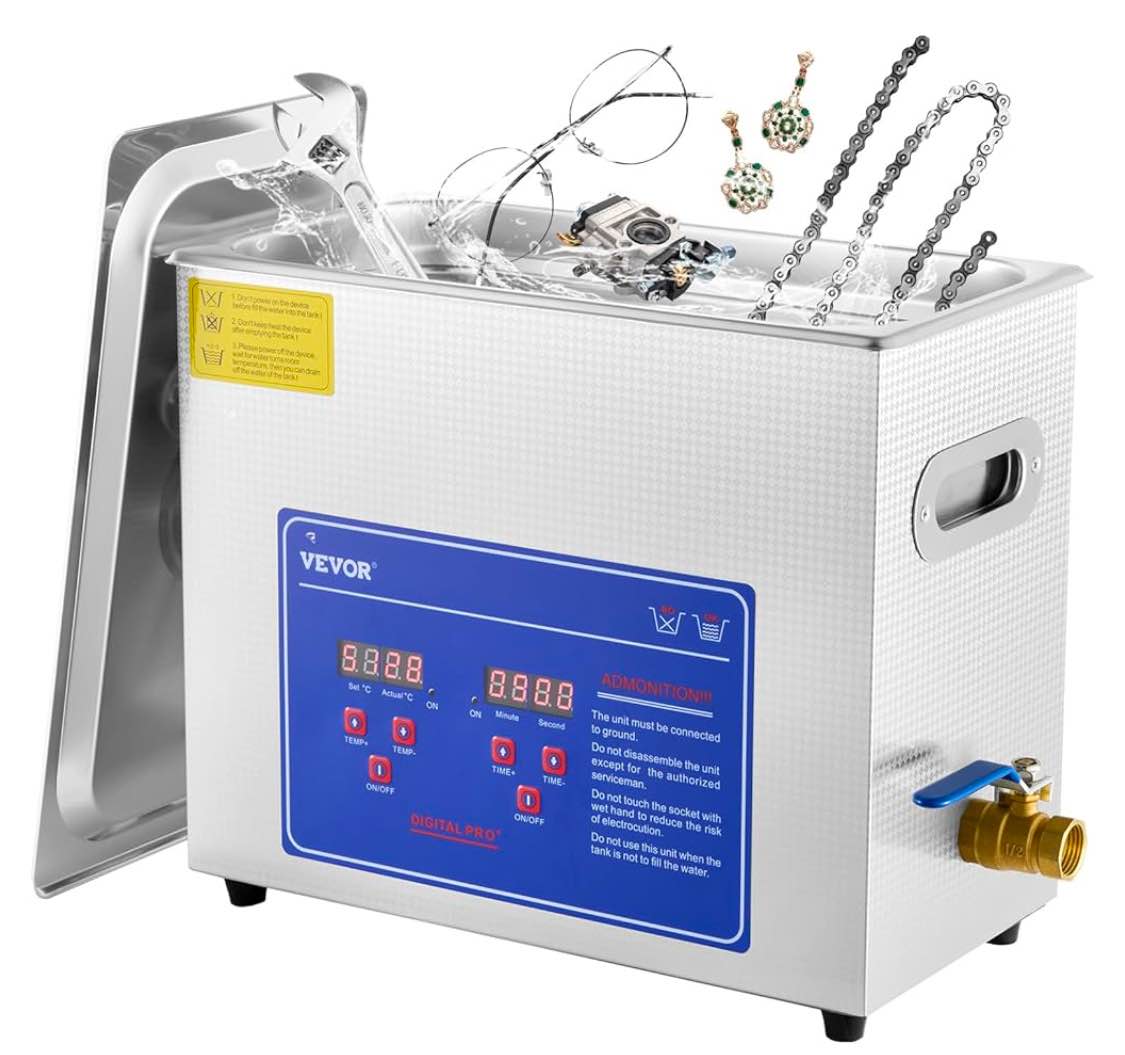 RENGUE  Ultrasonic Cleaner with Digital Timer & Heater, Professional Ultra Sonic Jewelry Cleaner, Stainless Steel Heated Cleaning Machine for Glasses Watch Rings Small Parts Circuit Board (6L)