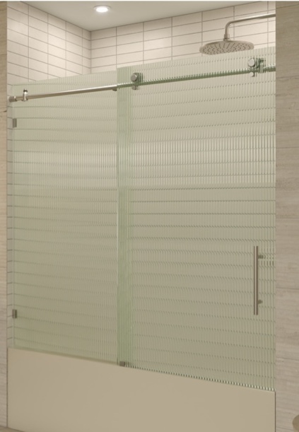 Galaxy 60 in. x 60 in. Fully Frameless Fluted Glass Sliding Bathtub Doors - Righthand