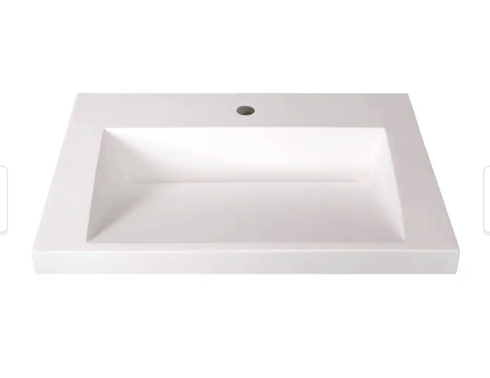 Marble-Lite Ramp Sink Vessel Bathroom Vanity Top White Matte. - 25"x19"