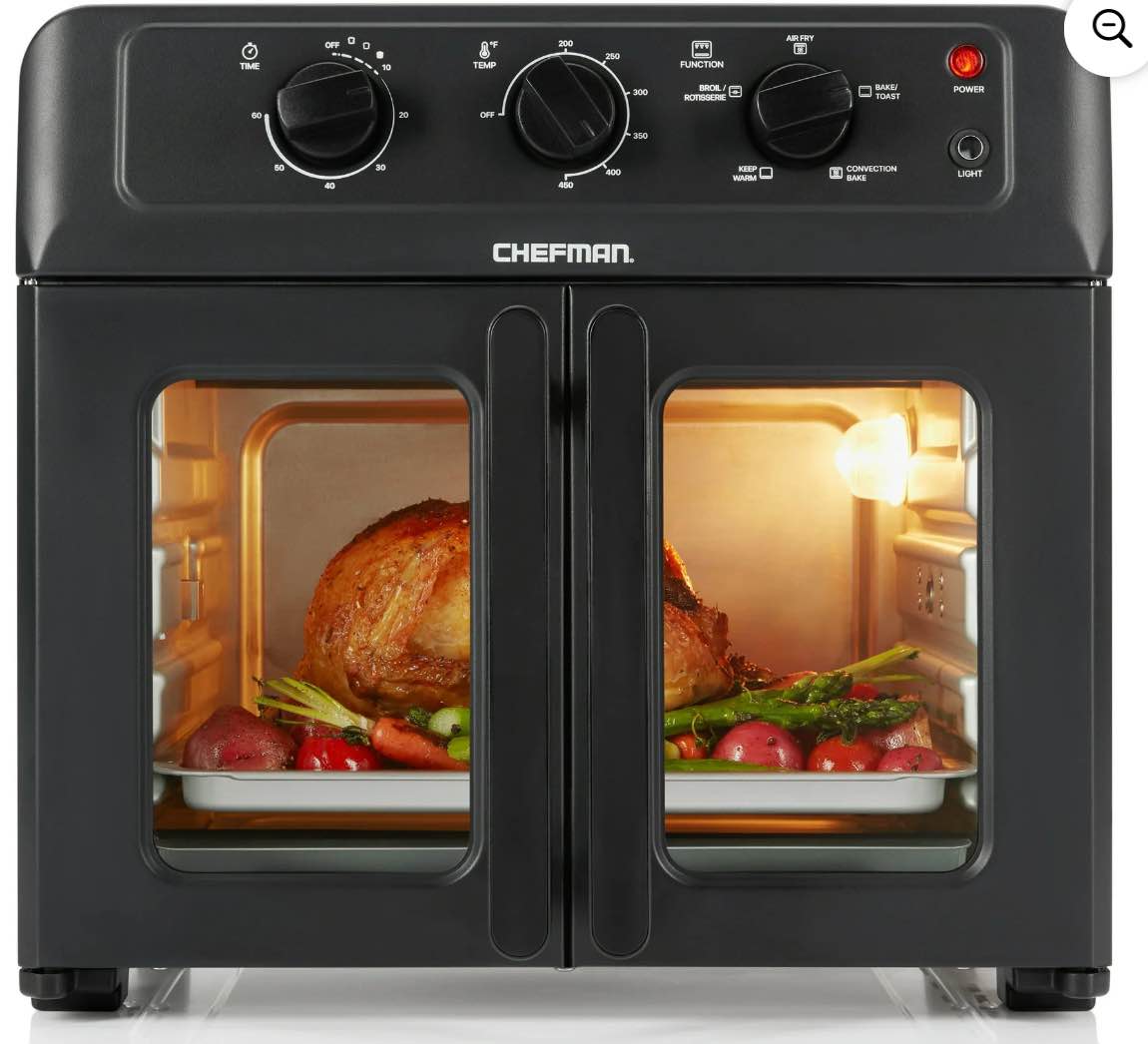 Chefman XL Air Fryer Oven w/ French Doors, 26 Qt Capacity, 5 Functions - Black, New