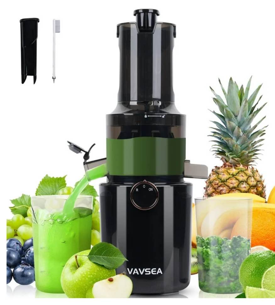VAVSEA Cold Press Juicer Machines, Slow Masticating Juicer with 800 ml Juice Cup, with Reverse Function, for Whole Vegetables and Fruits, Black, New