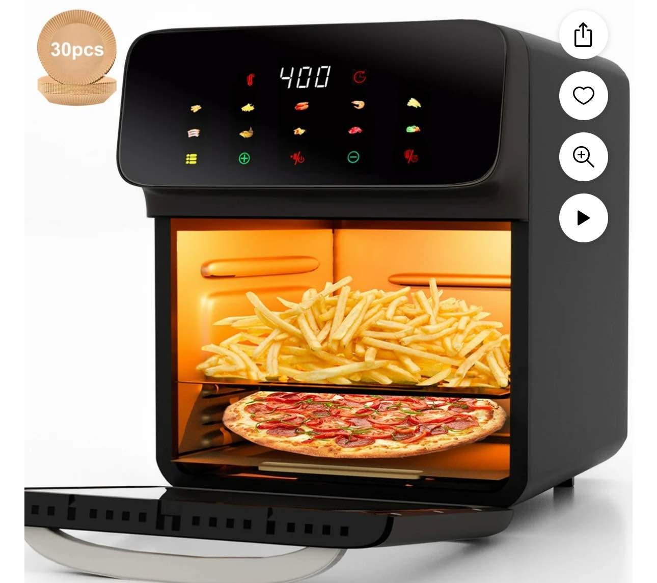 Bluebow Air Fryer 12QT Convection Oven with 10-in-1 Multi Function, Visible Window and Touchscreen, Black