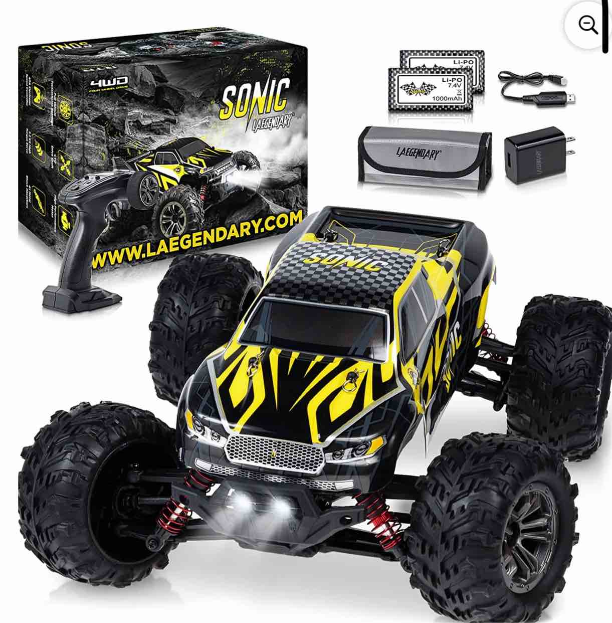 LAEGENDARY Sonic 1:16 Scale RC Off-Road Car, Up to 25 MPH, Black/Yellow