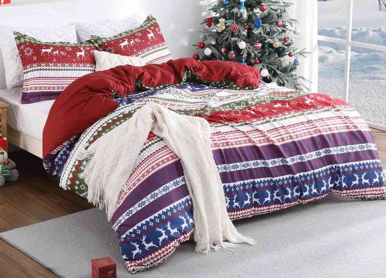 3 Piece Christmas Holiday Bedding Duvet Cover Set