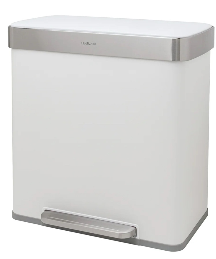 Qualiazero 16 Gallon Trash Can, 8 Gallon Dual Compartment Step On Kitchen Trash Can, Stainless Steel - Matte White