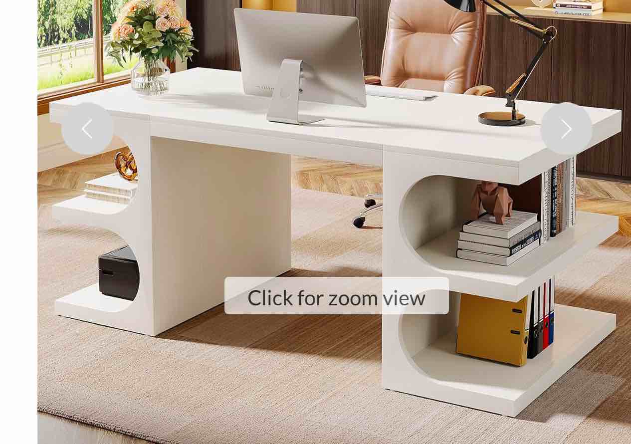 Tribesigns 62 Inches Computer Desk, Large Office Desk With Shelves, Extra Long Writing Desk, Modern Individual Workstation White