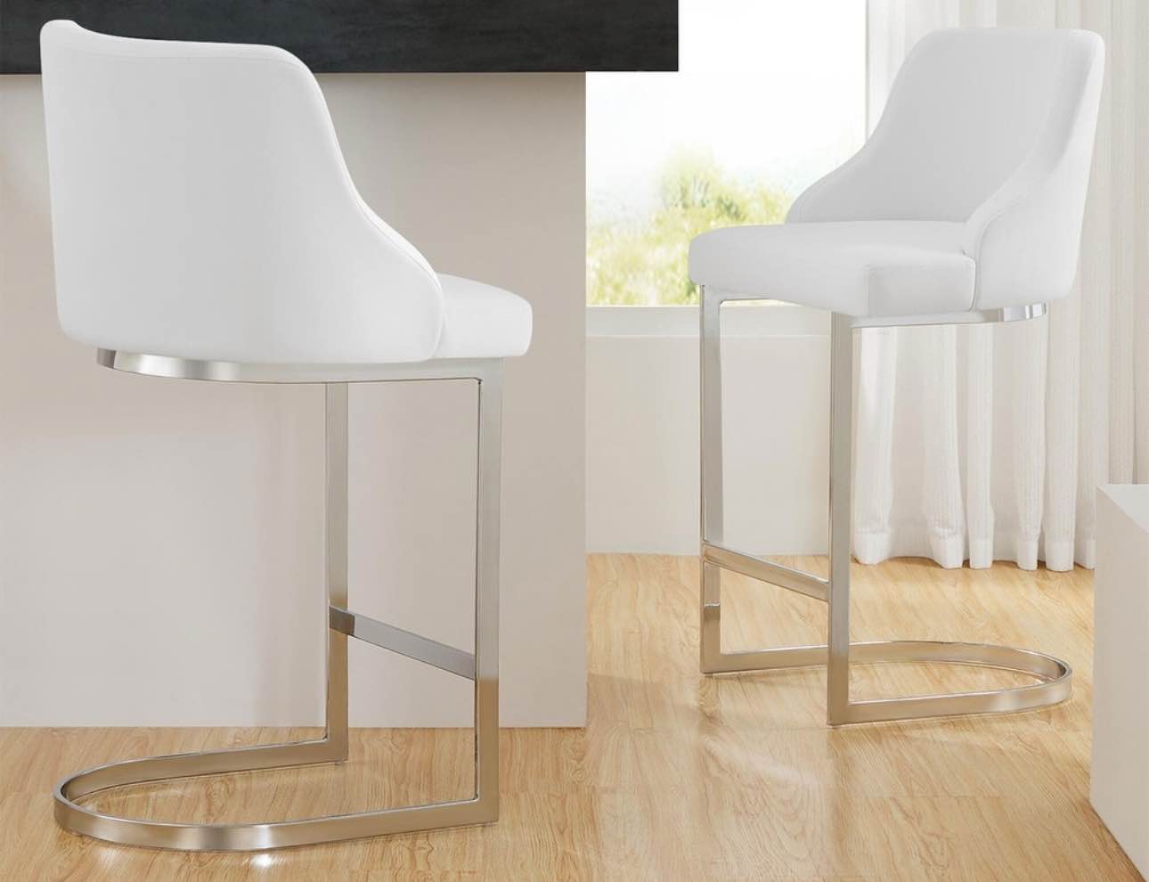 Velvet/Faux Leather Barstool, Counter Height Stools Set of 3 - 18.9"W x 20.5"D x 36.6"H