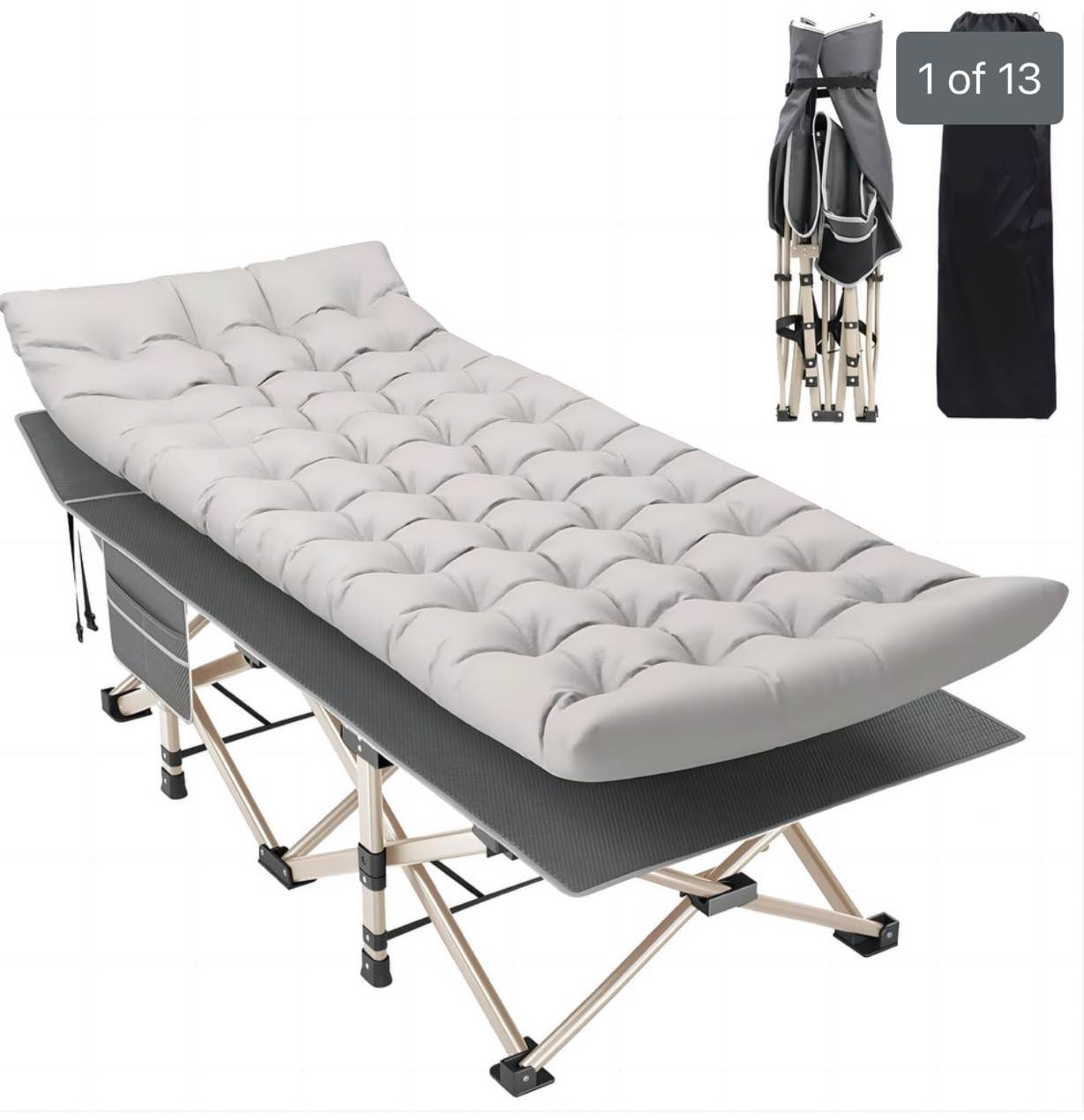 Folding Camping Cot with Removable Cotton Mattress for Office, Home and Beach, 450 lbs