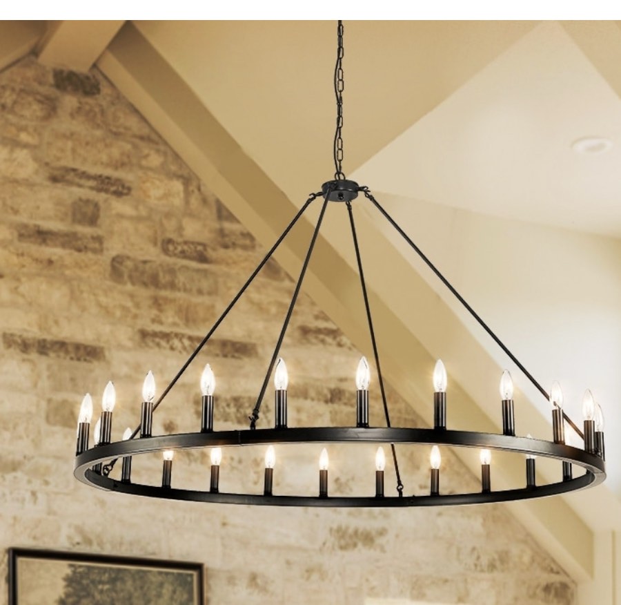54-inch Round Wagon Wheel 24-light Chandelier