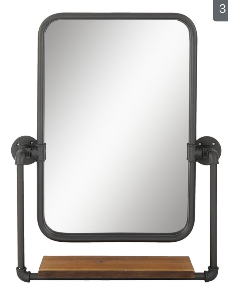 MacLuu Industrial Black Metal Pipe Hanging Wall Mirror with Shelf