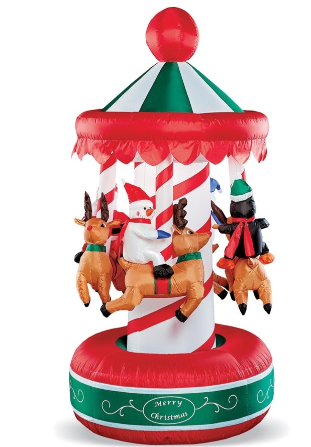 Christmas Holiday Rotating Carousel Yard Inflatable - 11.400 x 11.380 x 11.250