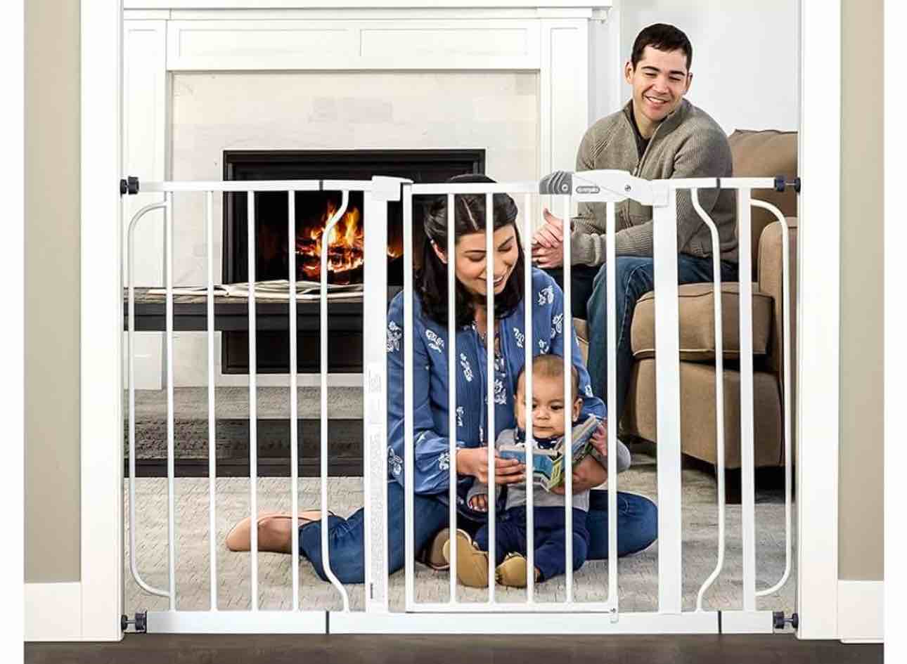 Regalo Easy Step 49-Inch Extra Wide Baby Gate, Includes 4-Inch and 12-Inch Extension Kit, 4 Pack of Pressure Mount Kit and 4 Pack of Wall Mount Kit, Black