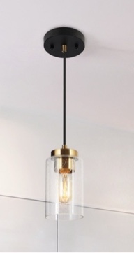 Modern Farmhouse 1-Light Black Gold Dimmable Kitchen Island Lights Cylinder Seeded Glass Pendant Lights for Dining Room