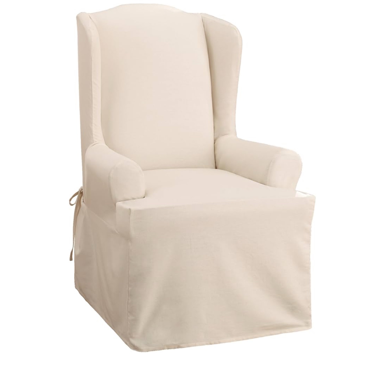 SureFit Home Décor Cotton Duck Solid T-Cushion Wing Chair One Piece Slipcover, Relaxed Woven Fit, 100% Cotton, Machine Washable, Natural Color