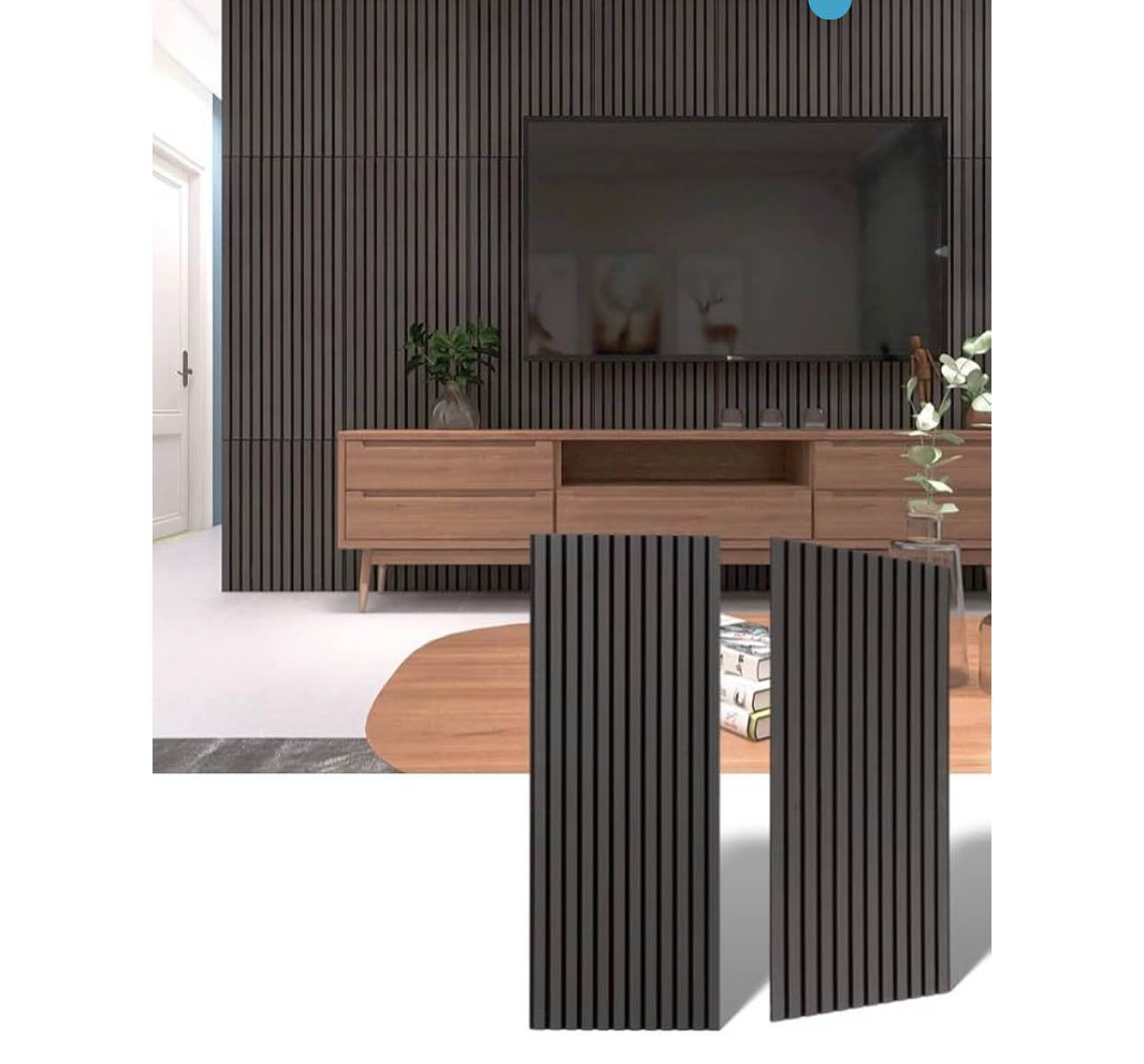 Acoustic Wood Slat Wall Panels for Interior Wall Decor | Soundproof Wall Panels | 3D Slat Wood Panels | Room Sound Absorption Decor | 2 PCS Seamless Joint | 43.3” x 18.9” Each | Black…