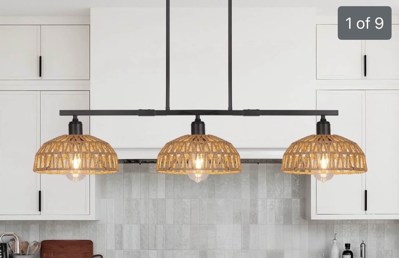 Romision 3-Light Boho Rattan Chandelier Pendant Light