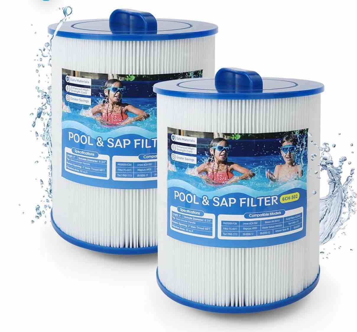 2 Pack SPA Filter Cartridge 50 sq. ft. Pool Filter Cartridge 6CH-502, Replacement for 6CH-502, FC-0311, Master Deluxe M60506, Island Spas Series 06-0005-12, Magnum AR50, PAS502SV, PAS502SV-M, PAS50