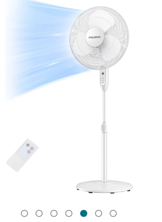 PELONIS 16'' Pedestal Remote Control Oscillating Stand Up Fan 7-Hour Timer, 3...
