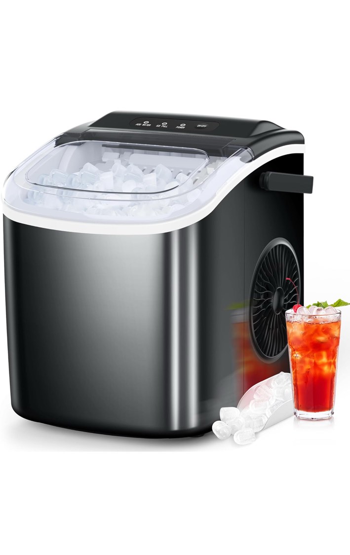 COWSAR Ice Maker Countertop, Portable Ice Machine with Self-Cleaning, 26.5lbs/24Hrs, 9 Bullet Ice Cubes in 6 Mins, Ice Basket and Scoop, Ideal for Home, Kitchen, Bar, Camping