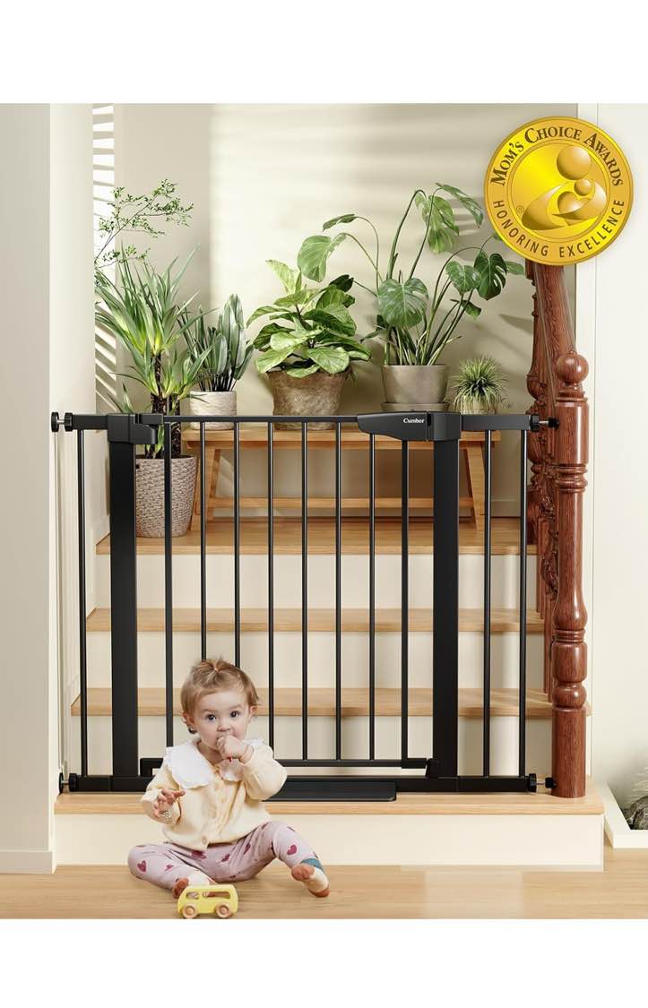 Cumbor 29.7-40.6" Baby Gate for Stairs, Mom's Choice Awards Winner-Dog Gate for Doorways, Pressure Mounted Self Closing Pet Gates for Dogs Indoor, Durable Safety Child Gate with Easy Walk Thru Door
