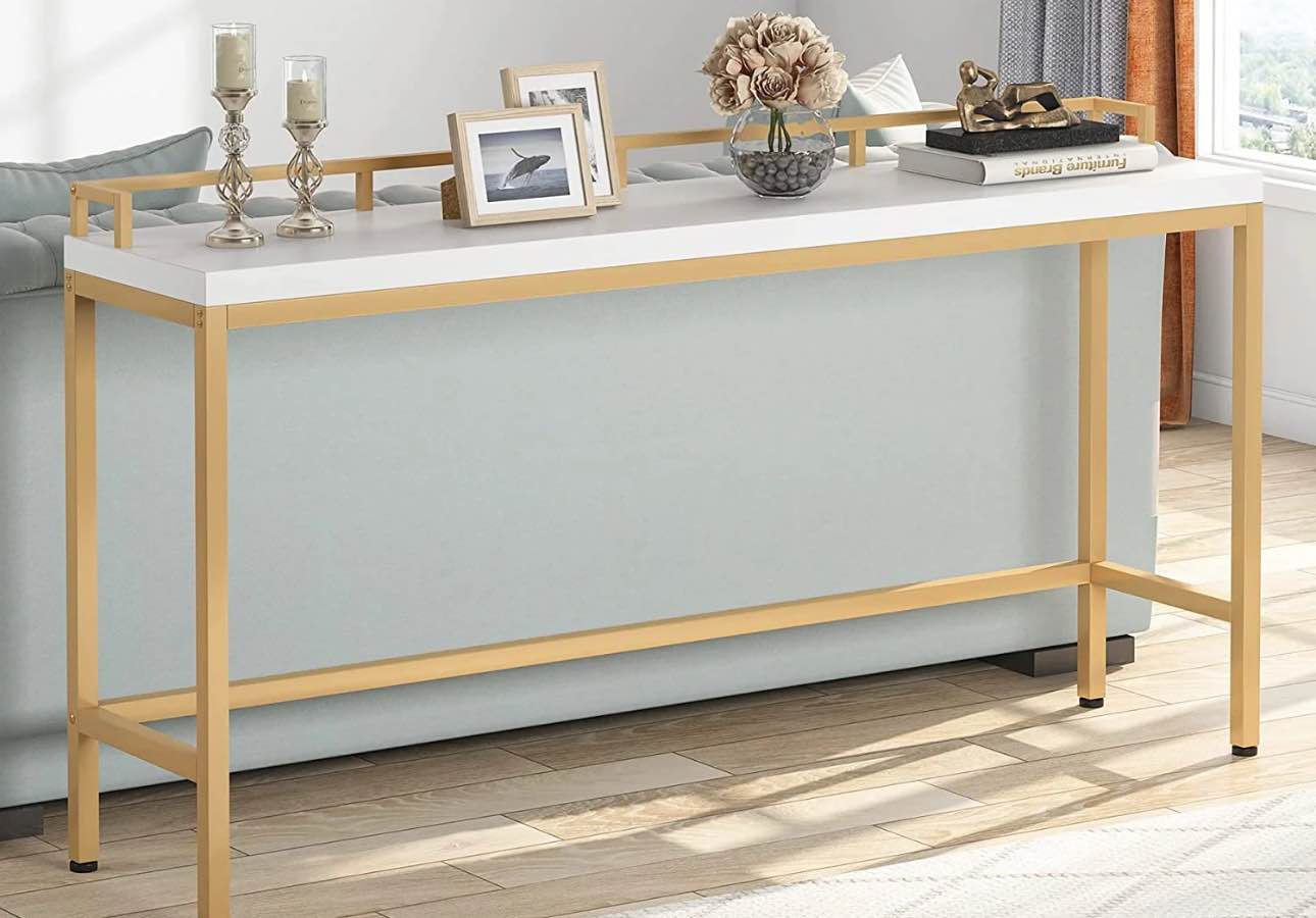 Tribesigns 70.9 inchLong Sofa Table, Narrow Console Table Behind Couch for Living Room (White Gold)