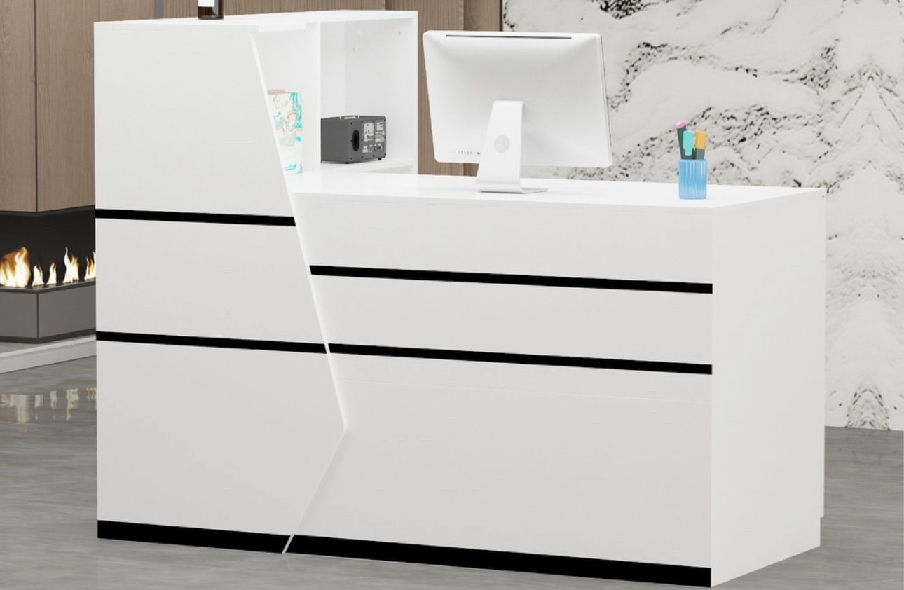 55.1"W x 43.3"H Reception Desk with Lockable Drawer 2 Appearances