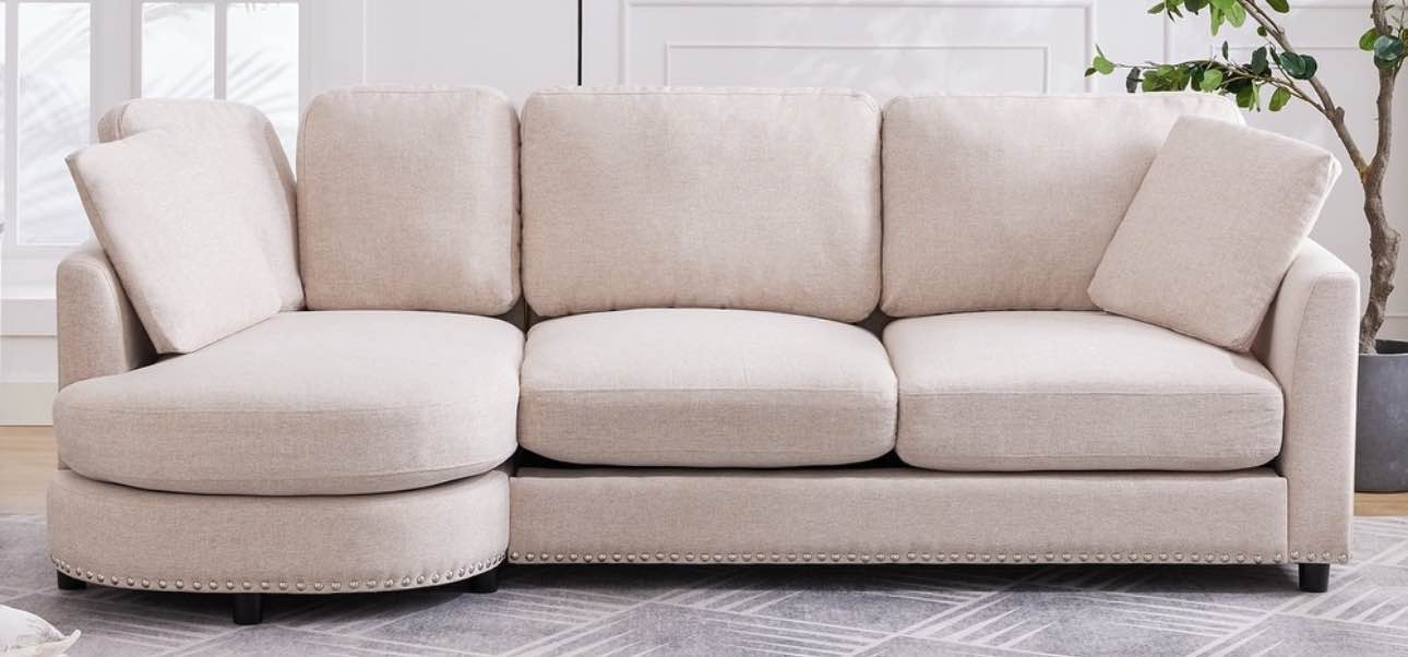 Mixoy Morden Minimalist Curved Sectional Sofa,Luxury Upholstered L-Shaped Sofa with Chaise - 41.3in x 89in x 31.8in