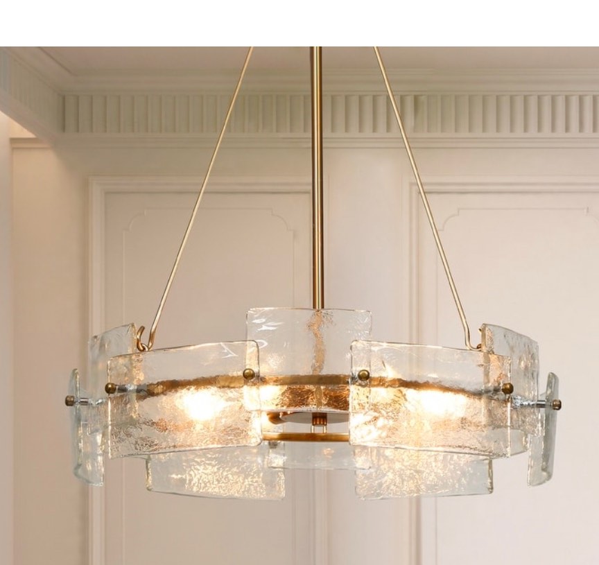 Modern Glam Gold 6-Light Drum Chandelier Textured Glass Pendant Light for Dining Room - D 20.5" x H 24"
