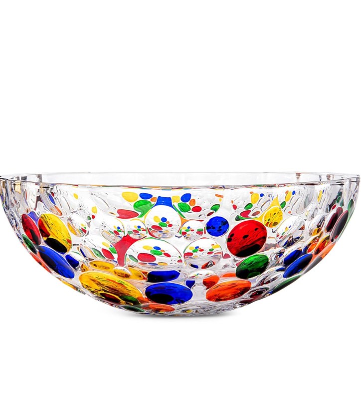 Lisboa Collection Hand Painted Colorful Glass Crystal Salad & Fruit Bowl, Centerpiece For Home,Office,Wedding Decor, Fruit, Snack, Dessert