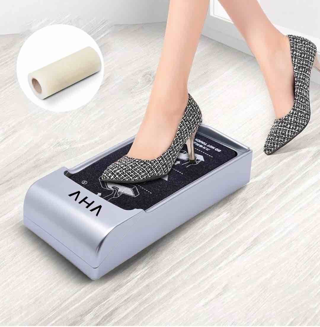 Shoe Cover Dispenser, 2024 New Film Disposable Shoe Cover Machine with Shoe Cover Film (Can be used 600 times), Films Shoe Wrapping Machine for Home, Factory. (Rose gold)