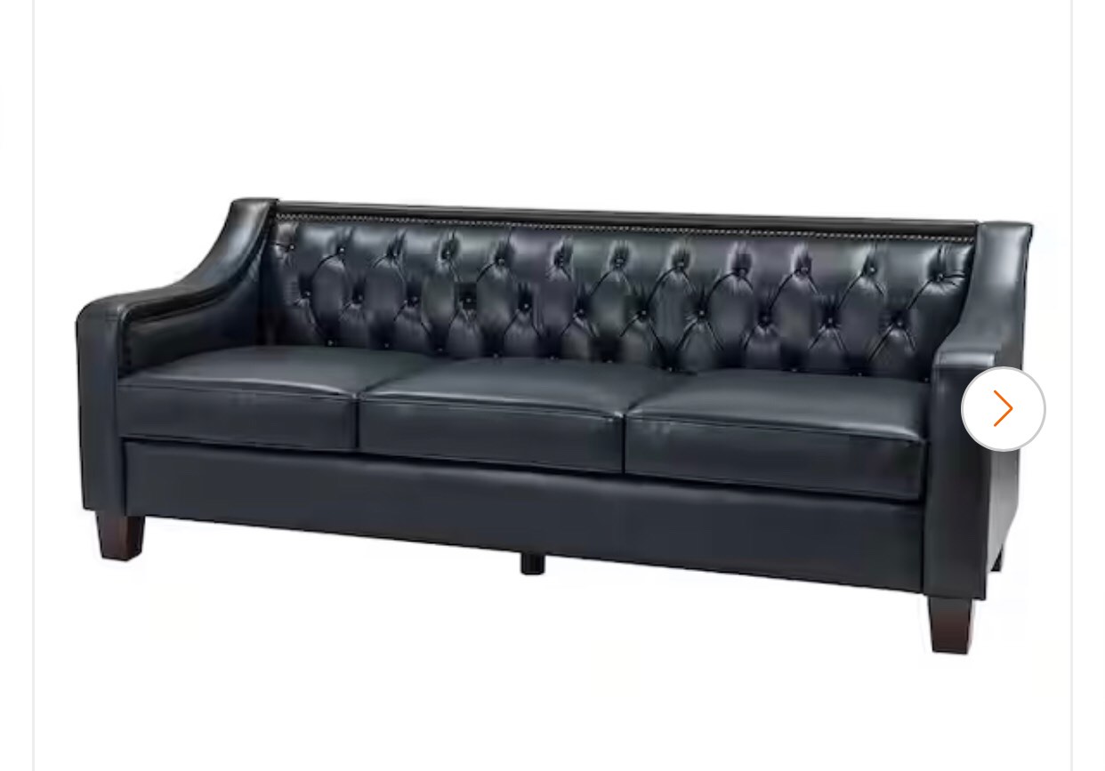 Blaz 82.28 in. Wide Slope Arms Tufted GenuineLeather 3-Seat Rectangle Navy Sofa in Blue LBL4566-NAVY-A