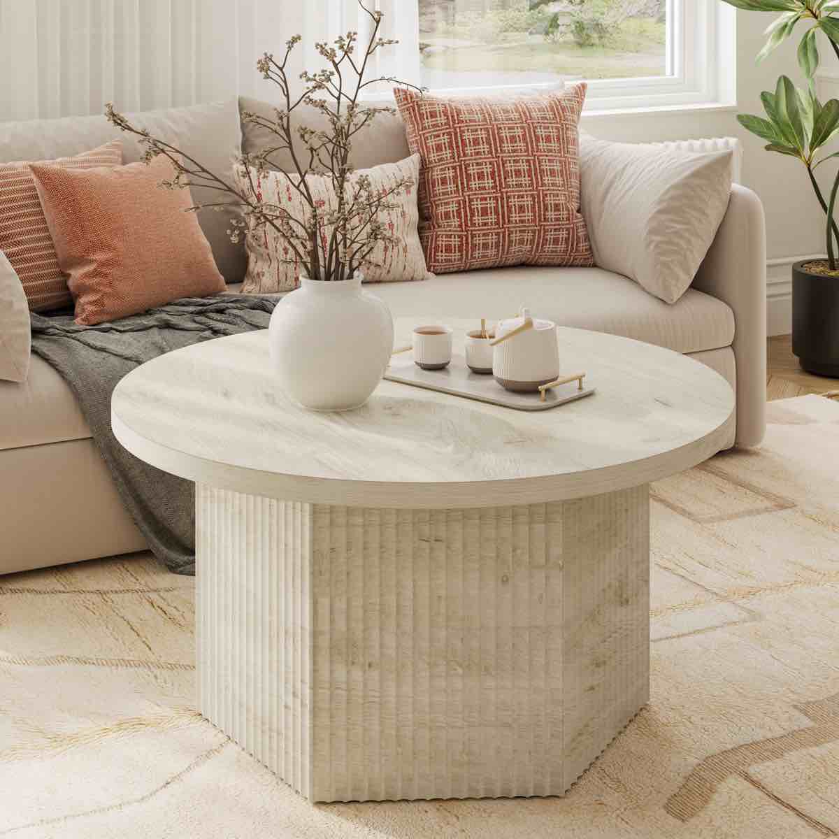 Torron Lift Top Round Coffee Table with Drum Base