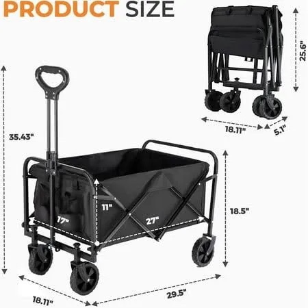 Condition photo showing New/Like New for collapsible wagon 220 lbs, heavy duty wagon carts foldable, portable wagons for groceries, beach cart with all-terrain wheels & drink holders, utility wagon for shopping, sports, camping, black