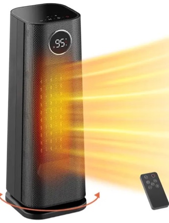 Condition photo showing New/Like New for space heater for indoor use large room, 1500w portable office heater, 120° oscillation, ptc ceramic with thermostat and remote, 12h timer, 3 modes, fast safety heat for home bedroom