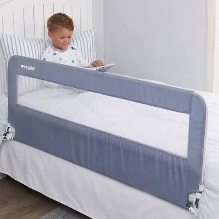 Condition photo showing New/Like New for regalo hideaway 54-inch extra long bedrail, with reinforced anchor safety system, grey