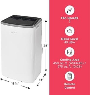Condition photo showing New/Like New for frigidaire 3-in-1 portable room air conditioner 10,000 btu (ashrae) / 6,500 btu (doe), cools up to 450 sq. ft., quiet operation, dehumidifying dry mode, white