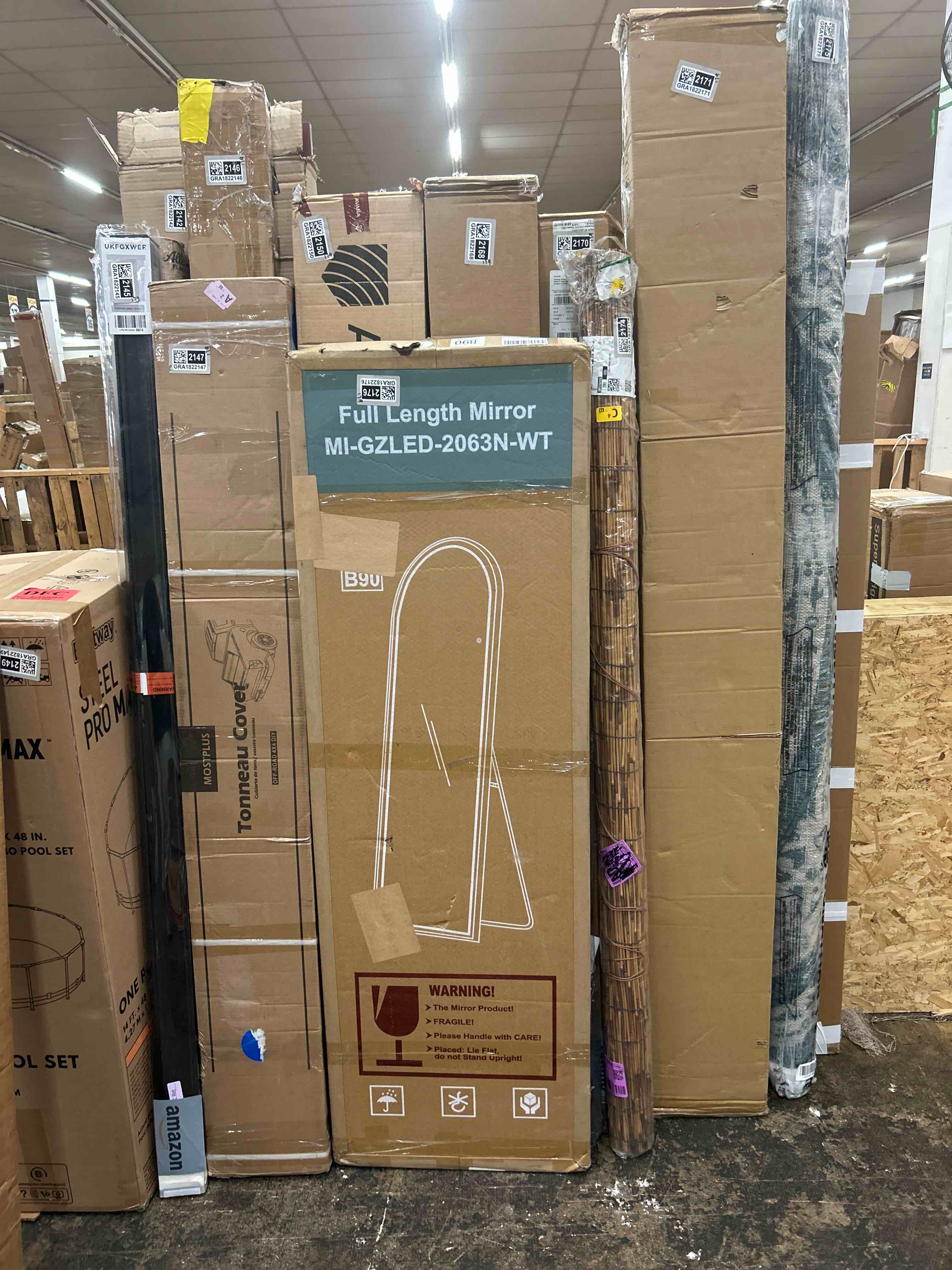 Condition photo showing New/Like New for full length mirror with led lights, 63" x 20" floor mirror with dimming & 3 color lighting, arched led body mirrors for home decor, tall arch aluminum frame mirrors for bedroom cloakroom