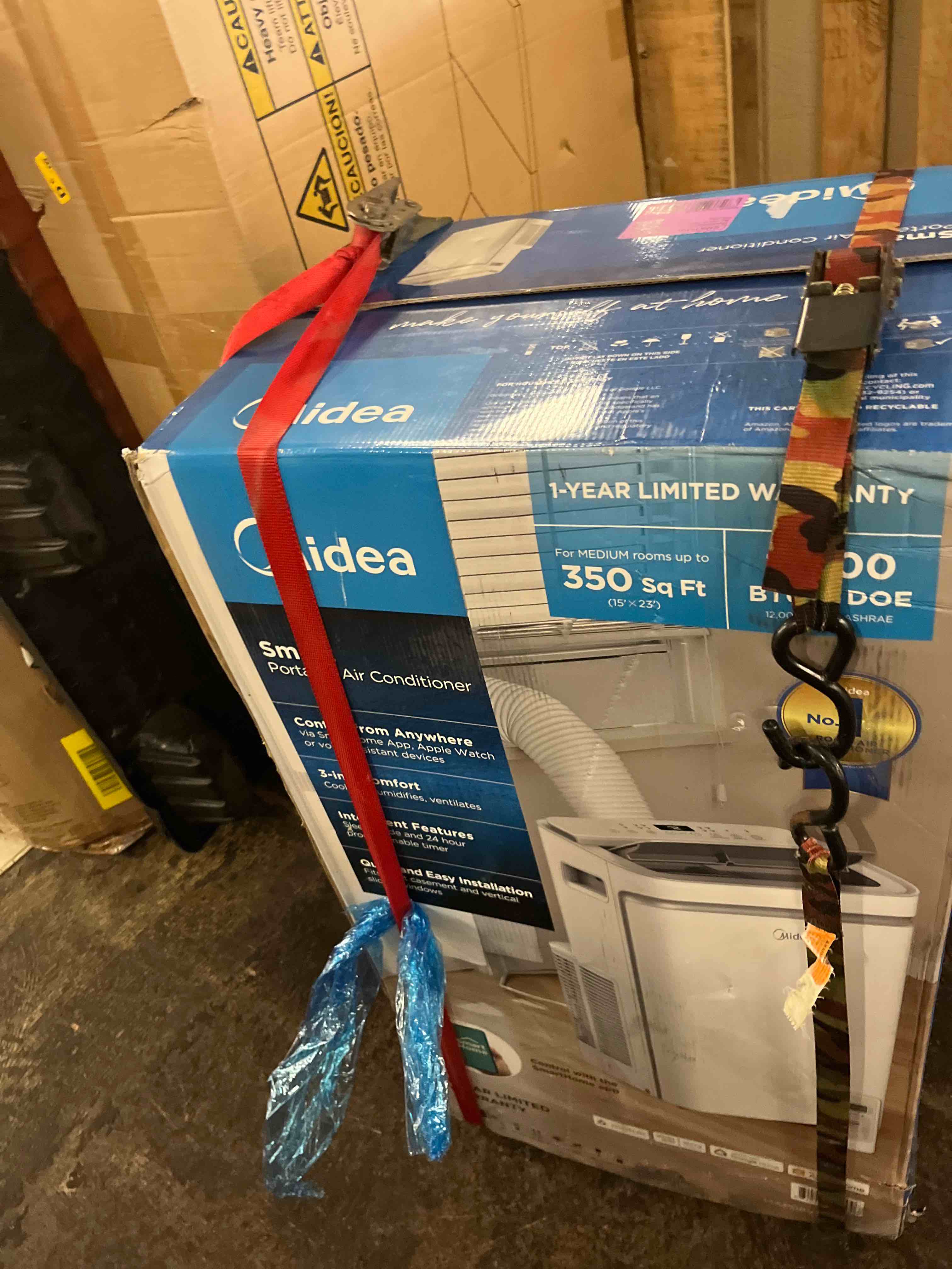 Condition photo showing New/Like New for midea 12,000 btu ashrae (8,000 btu doe/sacc) inverter portable air conditioner, cools up to 350 sq.ft., with dehumidifier & fan mode, control with remote, amazon alexa & google assistant, 2026 new