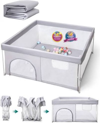 babelio foldable baby playpen 46" × 46", portable playard for babies and toddlers, parents' picks awards winner, no assembly required, indoor & outdoor kids safety play pen area, travel fence, grey grey 46*46*26