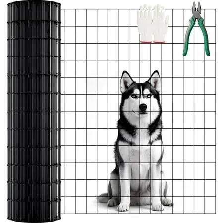 gisafai 48in x 100ft welded wire fence, 2 inch x 4 inch 16 ga, galvanized metal garden fence roll wire mesh netting for goat deer cattle animal enclosures and yard vegetable plant protection,black 48in x 100 ft black