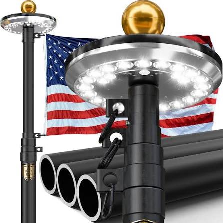 20ft telescoping heavy duty flag pole with solar light,extra thick 11-gauge aluminum,true glory edition, easy setup for outside houseor yard, with 3x5 usa flag & all hardware-120 mph wind tested 20 ft