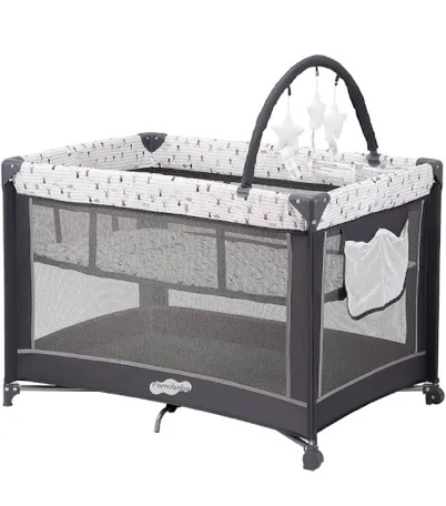 pamo babe pack and play with bassinet, portable playard for baby grey