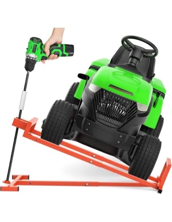 1400lb lawn tractor lift jack & riding mower lift with rotating sleeve & manual and power tool handle, 3-min quick setup, anti-slip base, heavy-duty universal design for lawn mowers (alloy steel)