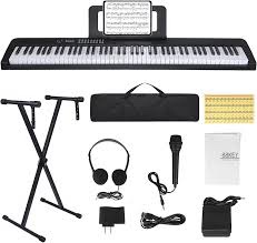 88 key piano keyboard, electric digital piano with semi weighted keys, keyboard piano with sustain pedal, power supply, stand, carrying case, headphones, usb-midi compatibility, for beginner adults black