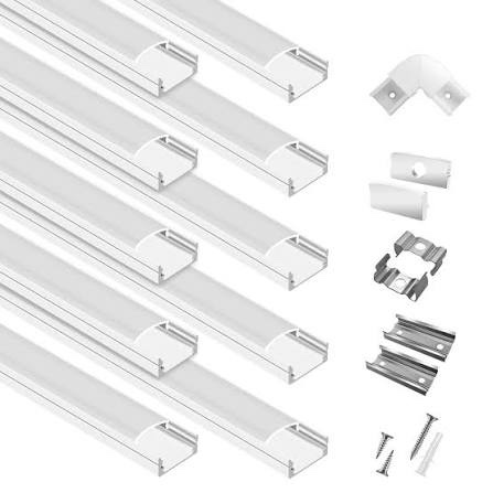 hunhun 10-pack 6.6ft/2meter u shape white led aluminum channel system with milky cover, end caps and mounting clips, aluminum channel profile for led strip light diffuser installations (10pack*6.6ft) 10pack*6.6ft(white)