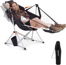 kingcamp hammock chair with footrest - heavy duty swinging rocking camping chairs for adults up to 400lbs, folding portable oversized rocker with cup holder & pillow for outdoor beach lawn rv sports 1 footrest deluxe black/mesh