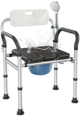heavy duty bedside commode chair with adjustable height and width, raised toilet seat with arms handles and back support for elderly, portable bedside toilet with bucket (width 20.4-22.44")