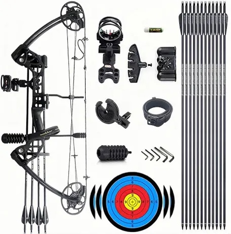 lanneret compound bow and archery sets - right hand archery compound bows 15-29 lbs draw weight adjustable for youth and beginners-hunting bow kit for beginner black right-handed