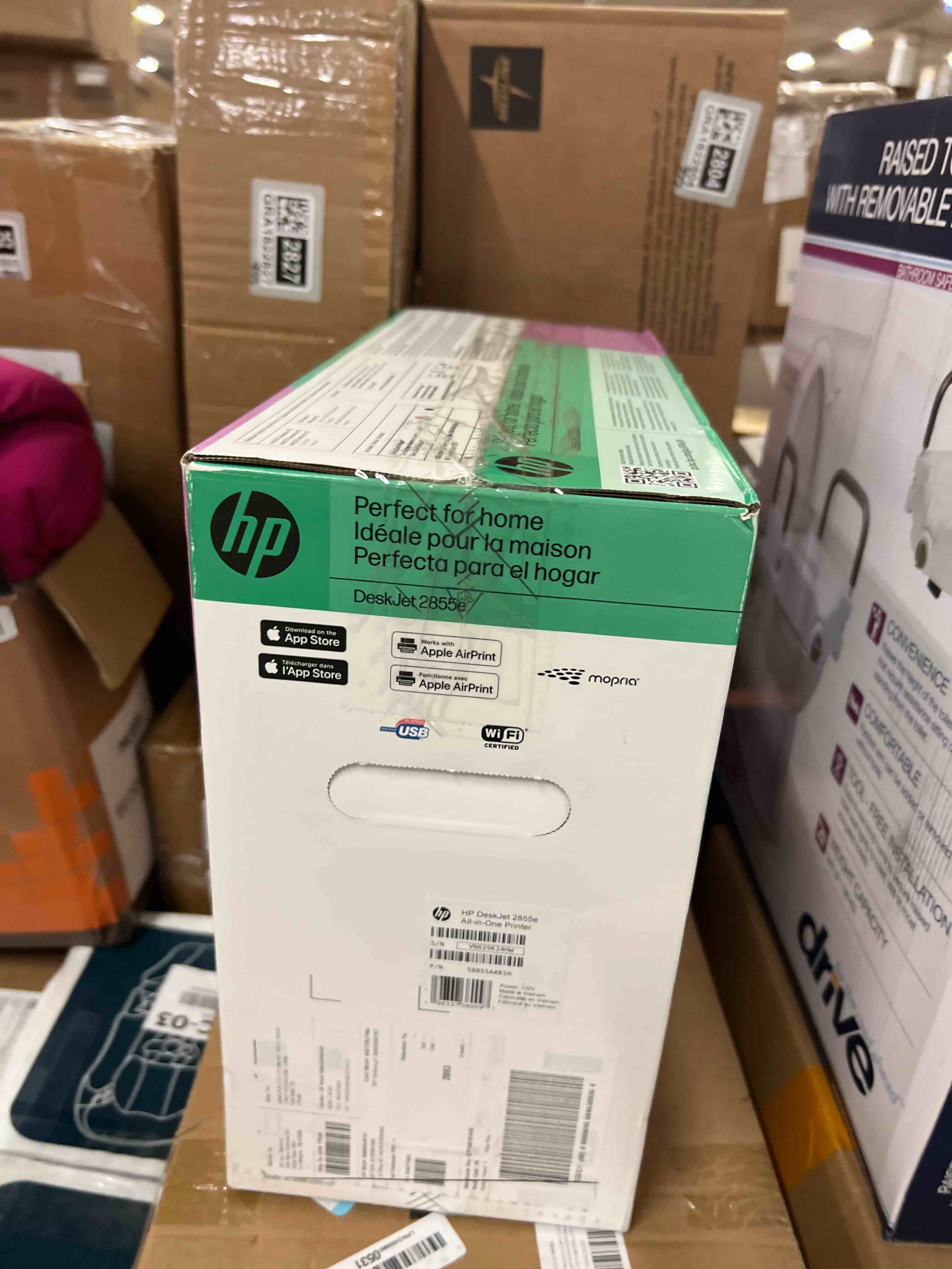 Condition photo showing New/Like New for hp deskjet 2855e wireless all-in-one color inkjet printer, scanner, copier, best-for-home, 3 month instant ink trial included. this printer is only 2.4 ghz capable. (588s5a)