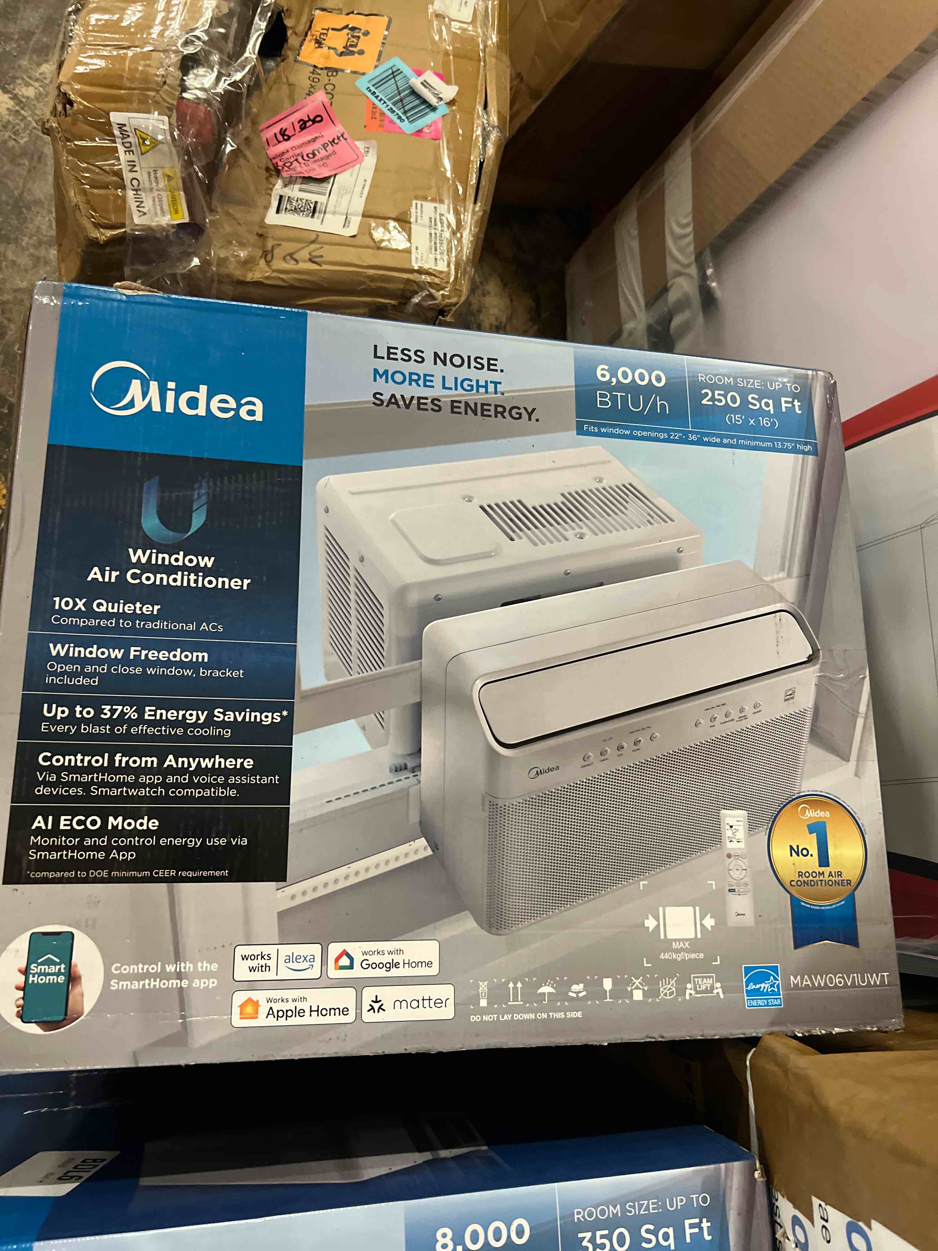 Condition photo showing New/Like New for midea 6,000 btu u shaped smart inverter window air conditioner - cools 250 sq ft, ultra quiet with open window operation - alexa/google assistant compatible, 37% energy savings, remote (2026 edition)